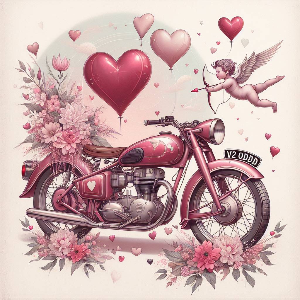 2) Valentines-day AI Generated Card - Harley Davidson motor bike, and Registration V2 ODD (1d45e)