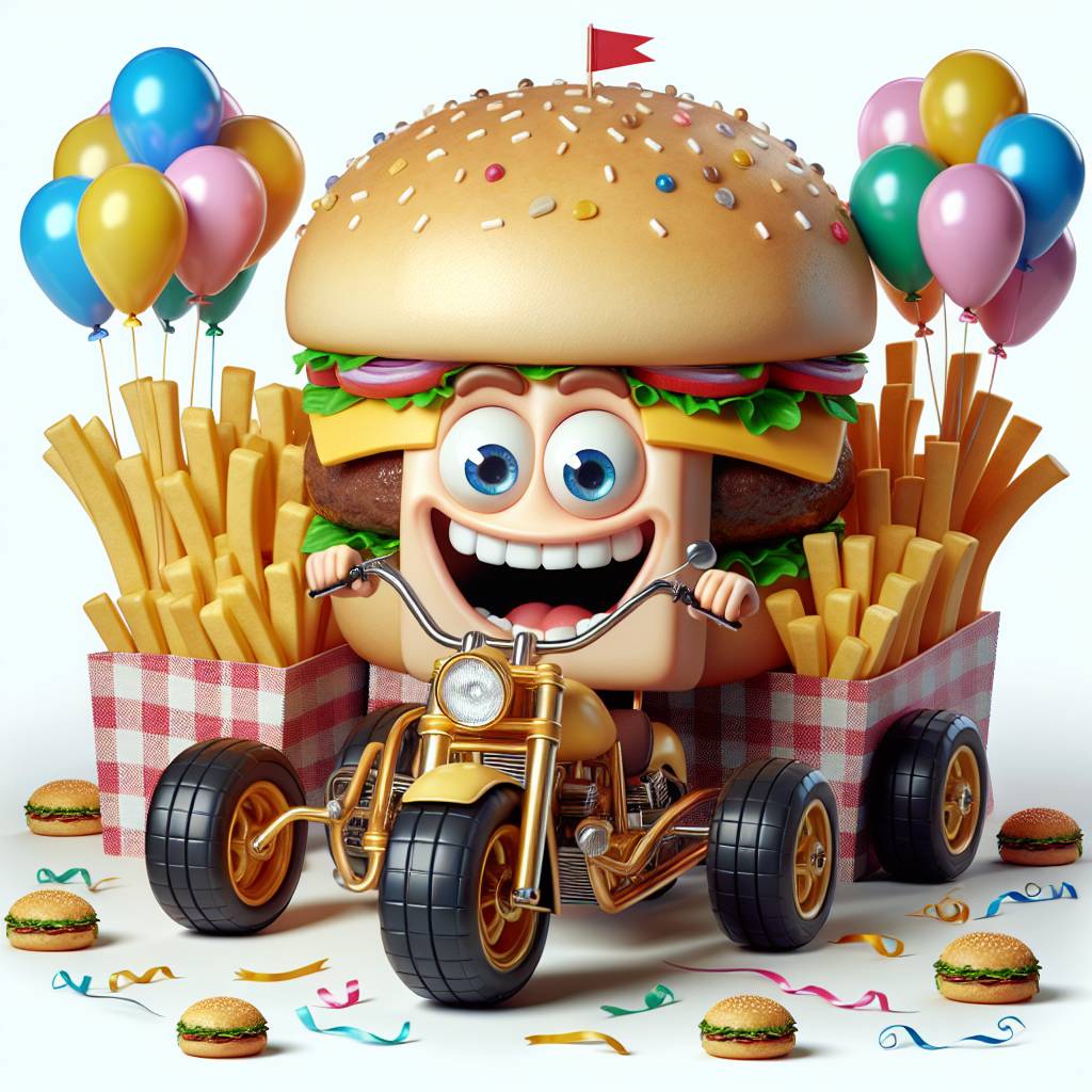 2) Birthday AI Generated Card - Big head food motorbike McDonald’s  (93049)