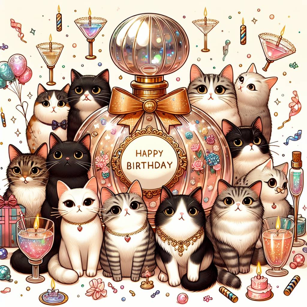 2) Birthday AI Generated Card - Perfume, Cats, and Prosecco (7dd72)