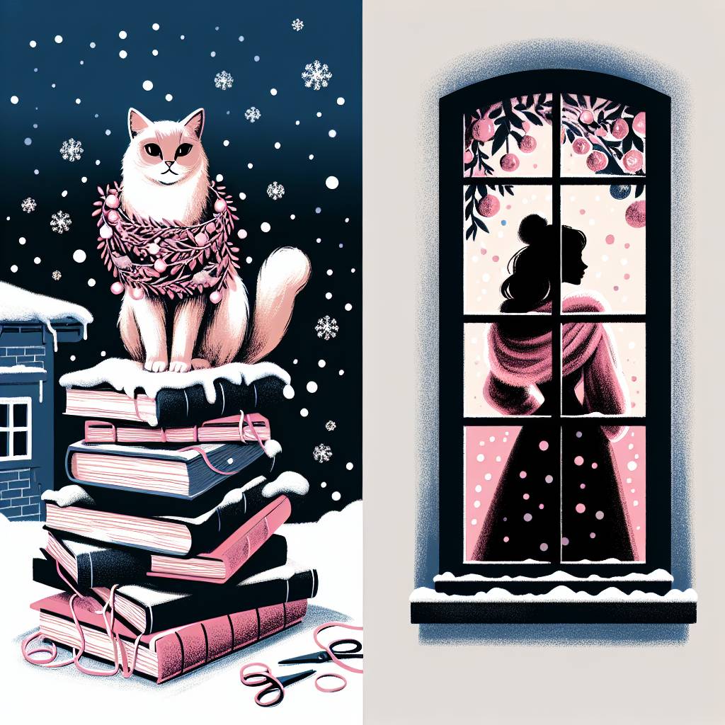 2) Christmas AI Generated Card - Fashion pink, Books, and Cats (f9abc)})