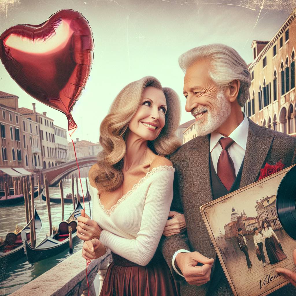 2) Valentines-day AI Generated Card - Walking, Vinyl record, Italy, White middle aged couple, and Love (9ad19)