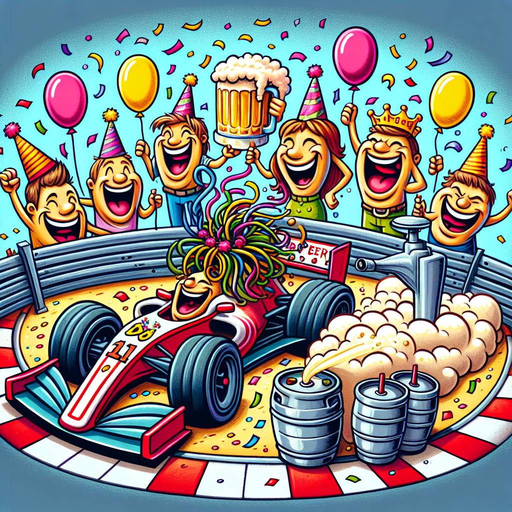 2) Birthday AI Generated Card - Formula 1, and Beer (73e52)