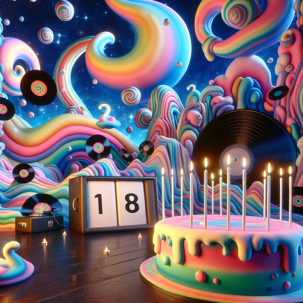 1) Birthday AI Generated Card - 18th, records, candles (7727c)
