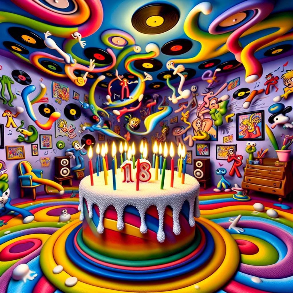 2) Birthday AI Generated Card - 18th, records, candles (78d25)