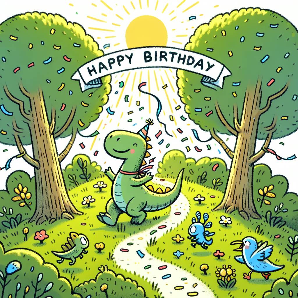 2) Birthday AI Generated Card - Dinosaur, Walking , and Outdoors (7afab)