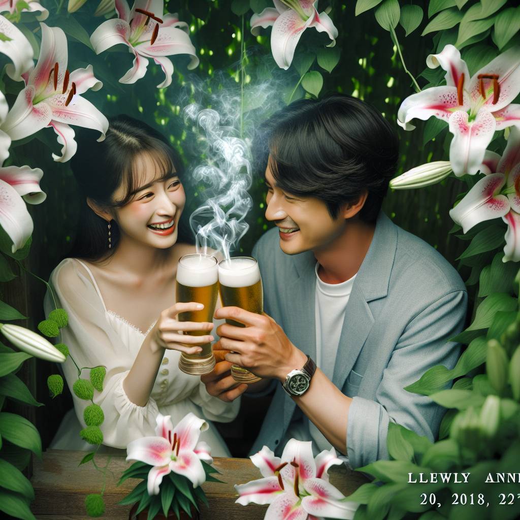 2) Anniversary AI Generated Card - Beer, Lilly flower , Cigarettes, and Beer garden (1f450)
