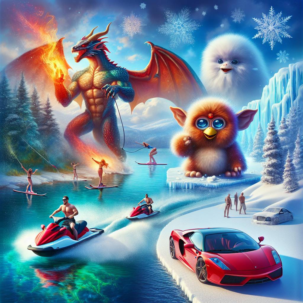 1) Fathers-day AI Generated Card - Dragons, Furby, Water skiing, Ferrari, and Snow skiing (76254)