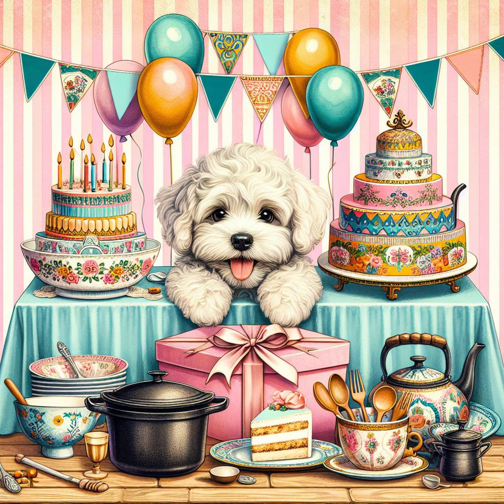 2) Birthday AI Generated Card - Portugal wedding, maltipoo, cooking, le creuset  (81011)