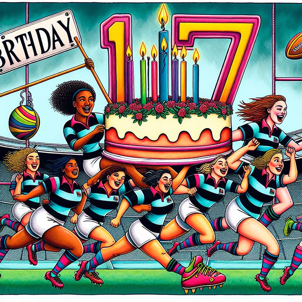 1) Birthday AI Generated Card - Women's rugby, learner driver, age 17 (20092)