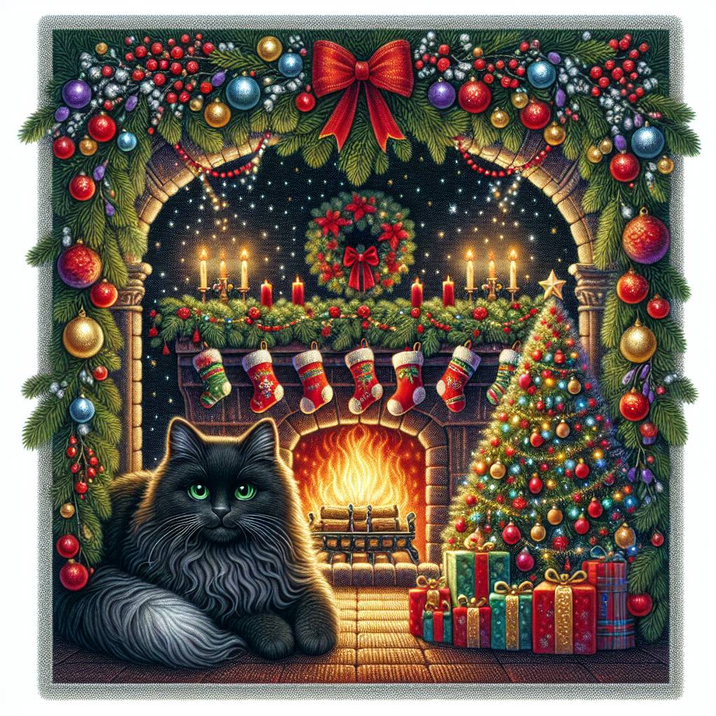 1) Christmas AI Generated Card - BLACK CAT (b2e9a)