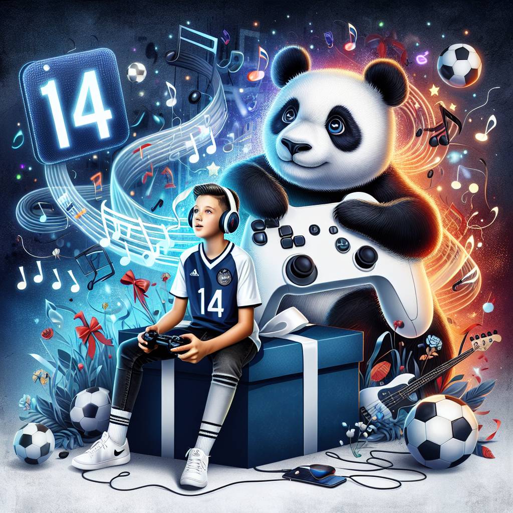 1) Birthday AI Generated Card - Boy, 14, Gaming, Music, Panda, and Soccer (aeb9e)