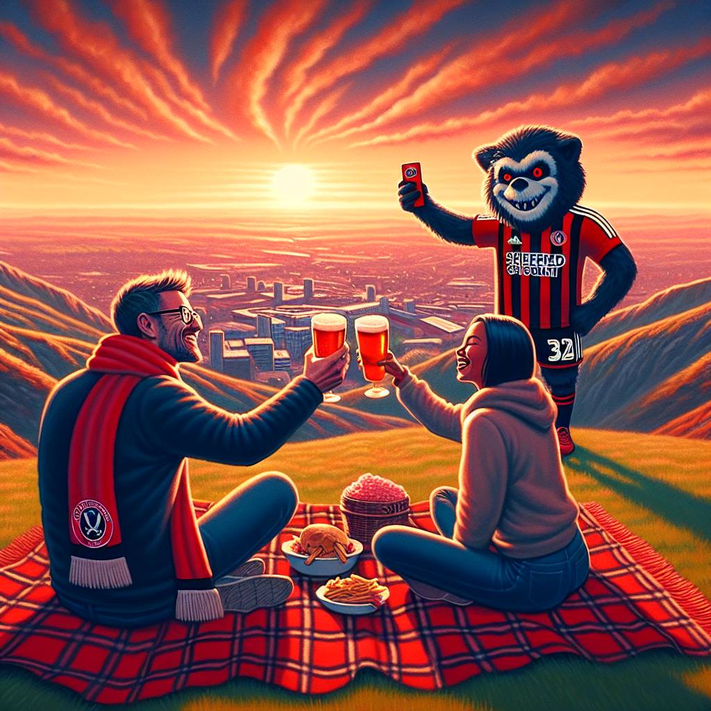 1) Valentines-day AI Generated Card - Sheffield United , Sunsets, Mountains, and Beer (84083)