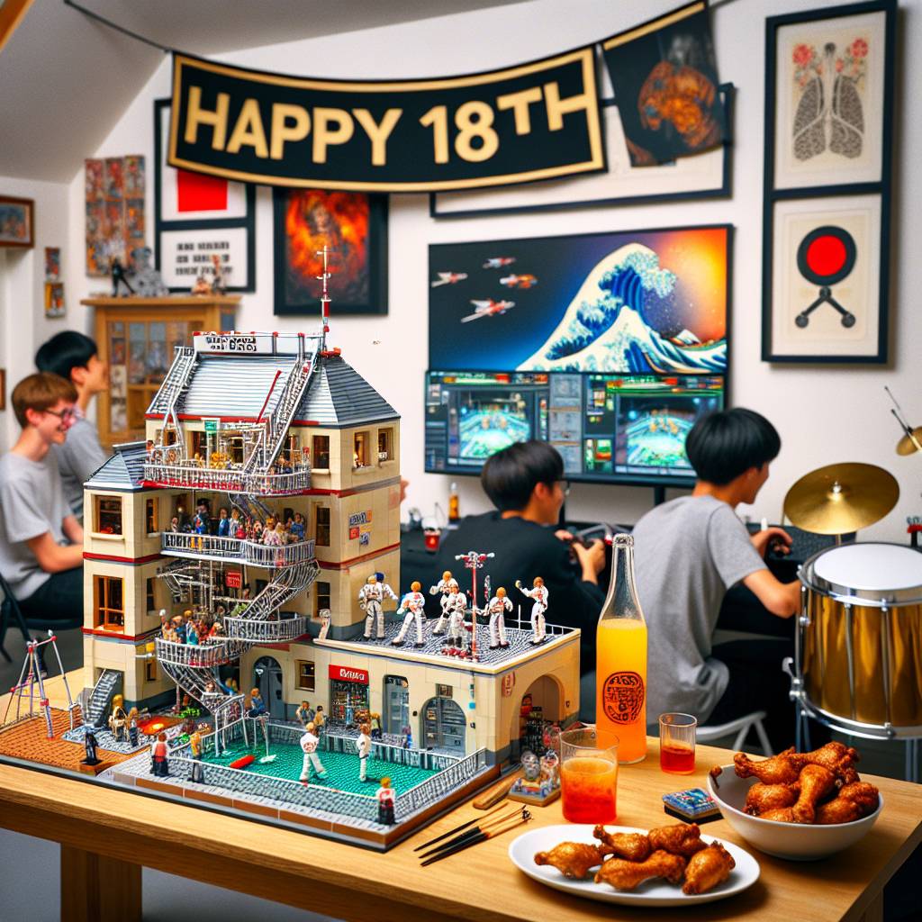 1) Birthday AI Generated Card - 18th Birthday, Chemistry, Fifa, Nando’s chicken, Star wars, Lego, Steel pans drums, and The great wave (ee4cc)