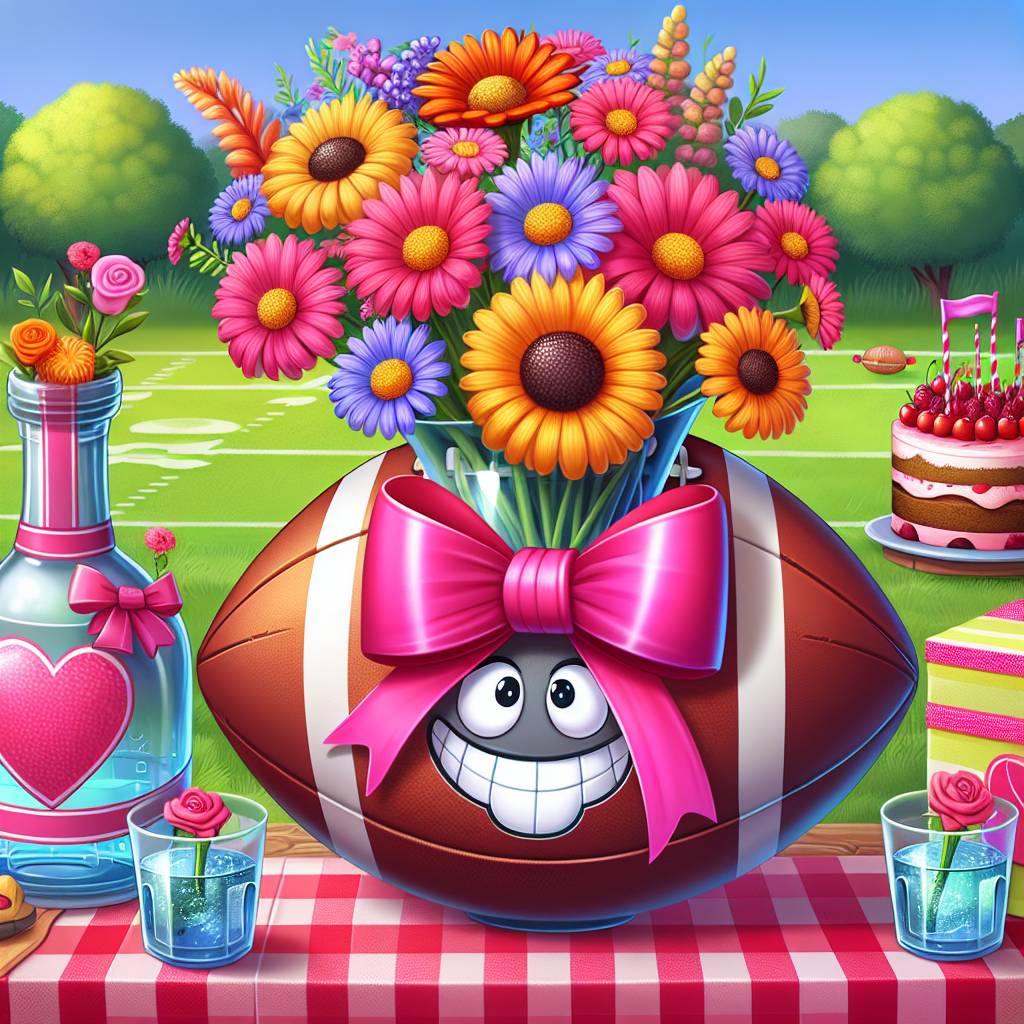 1) Mothers-day AI Generated Card - Football, Gin, Flowers, and Cake (91e45)