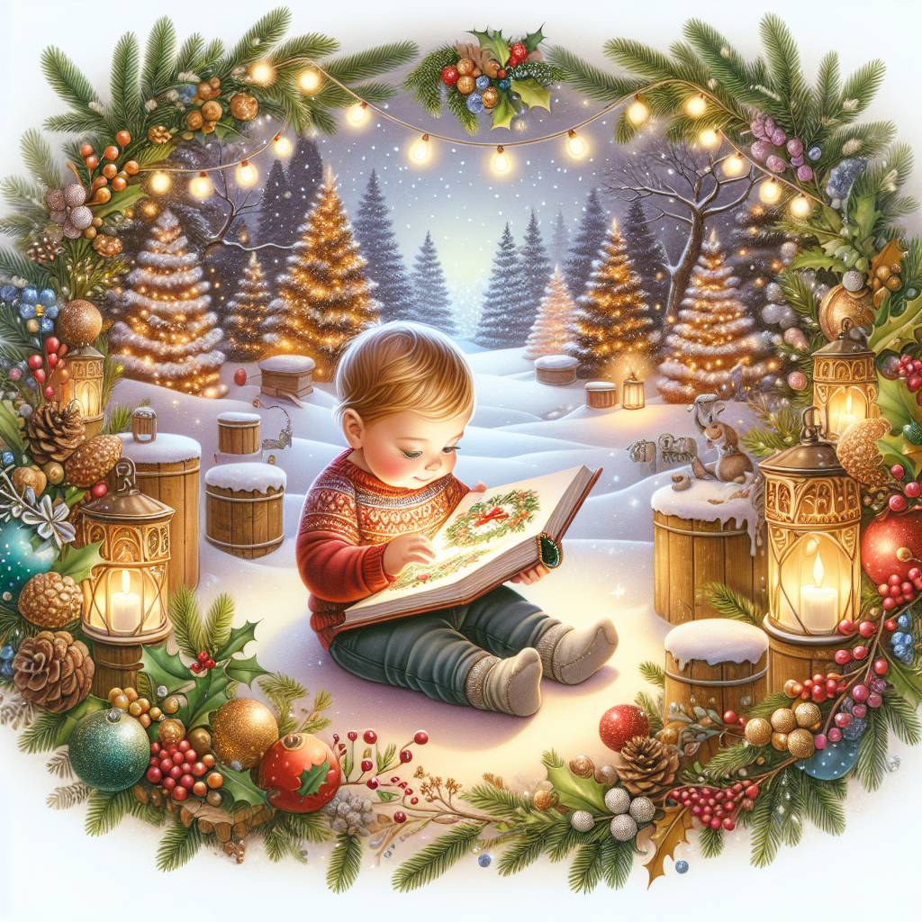 4) Christmas AI Generated Card - Books, Nature, and Baby (2a422)