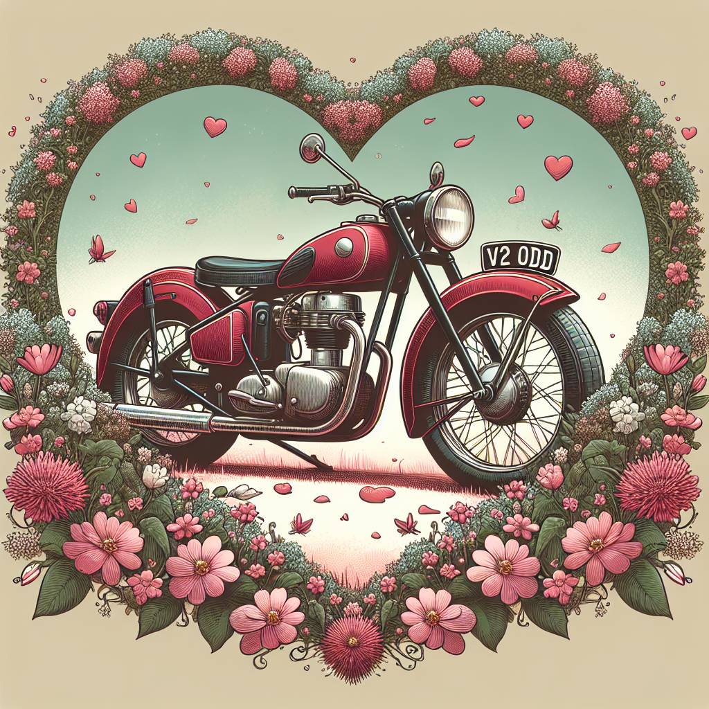 2) Valentines-day AI Generated Card -  Red Harley Davidson Motor bike, and Registration V2 ODD (cd5a5)