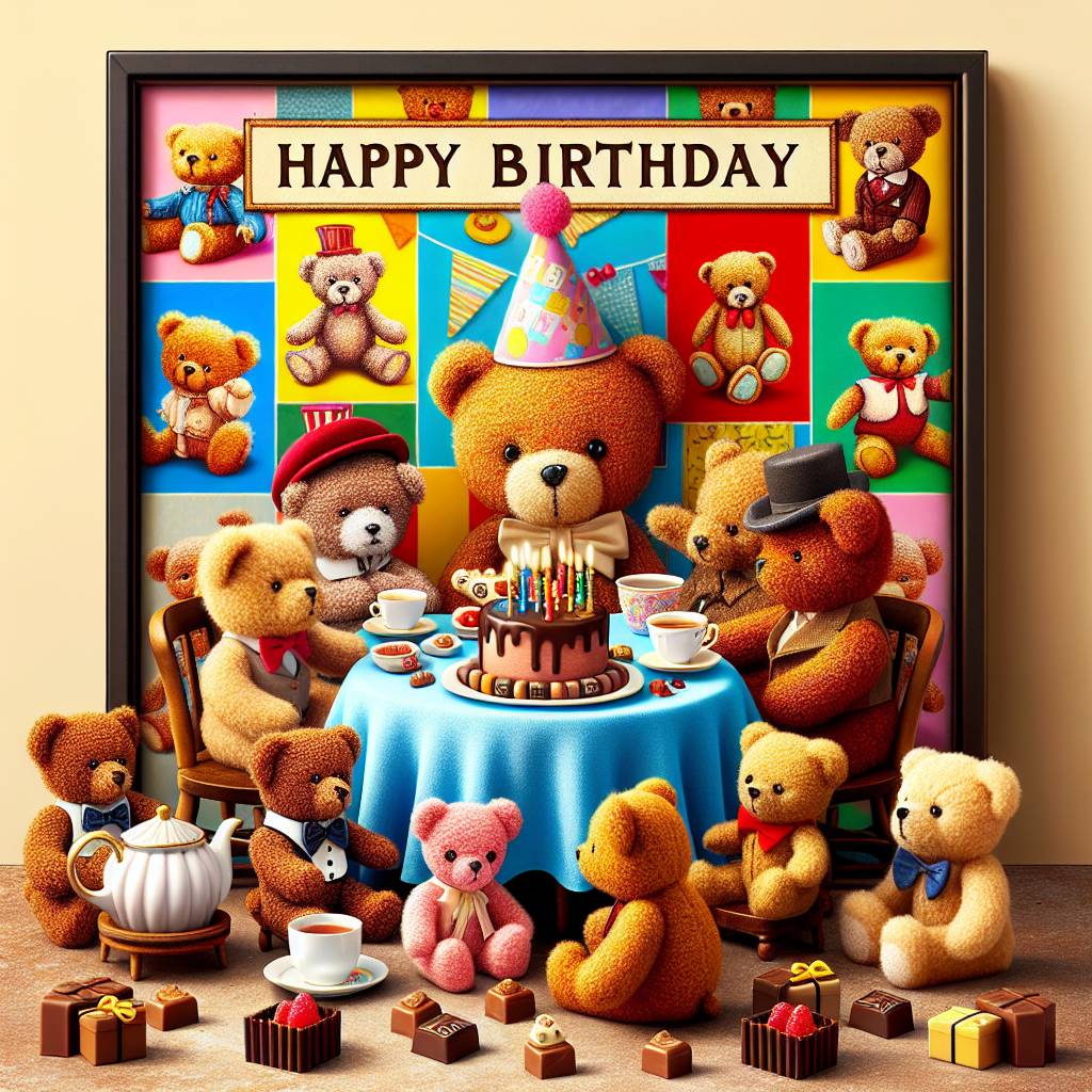 2) Birthday AI Generated Card - History, Teddy Bears, Tea, and Chocolate (e6e85)