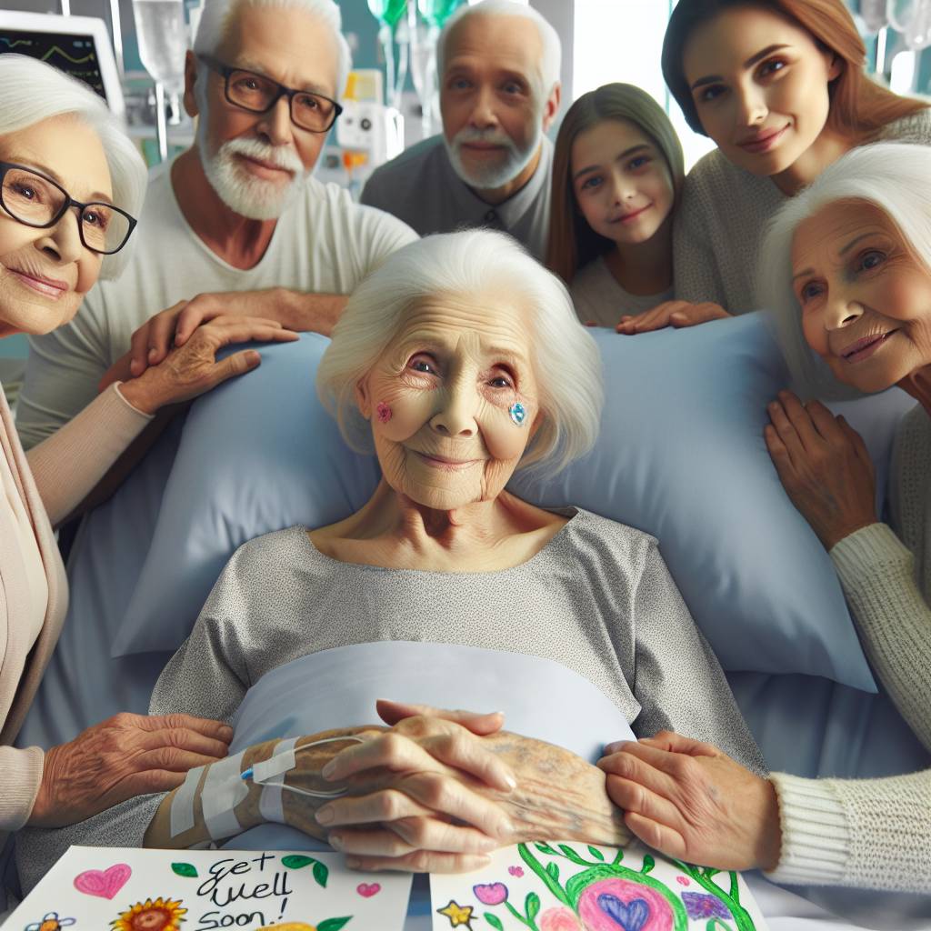 2) Sympathy AI Generated Card - White caucasian loves her children and grandchildren, is caring and wise and she's sick in hospital and we are wishing her better (b2718)