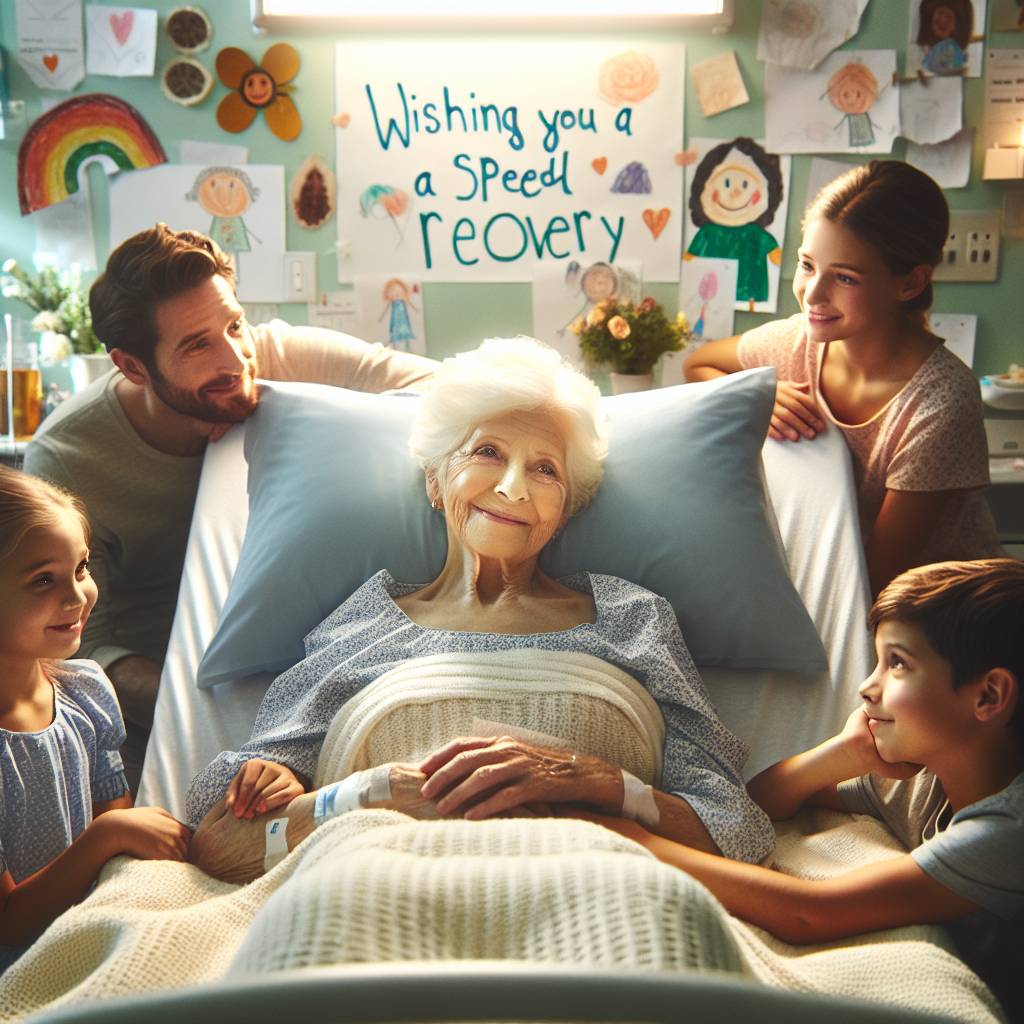 1) Sympathy AI Generated Card - White caucasian loves her children and grandchildren, is caring and wise and she's sick in hospital and we are wishing her better (cf00b)