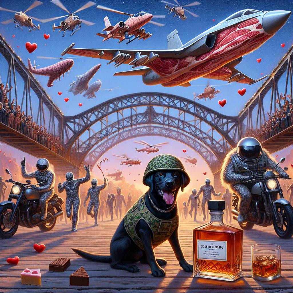 2) Valentines-day AI Generated Card - Black Labrador , Tyne bridge, Star Wars , Whiskey, Steak, Aliens, Motorbike, Fudge, Helicopter , and Camouflage clothes (7ff90)