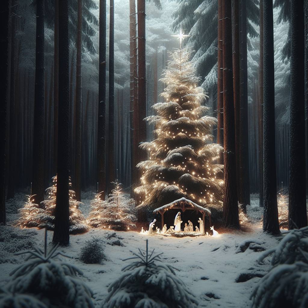 3) Christmas AI Generated Card - Christmas tree and Nativity (d618e)