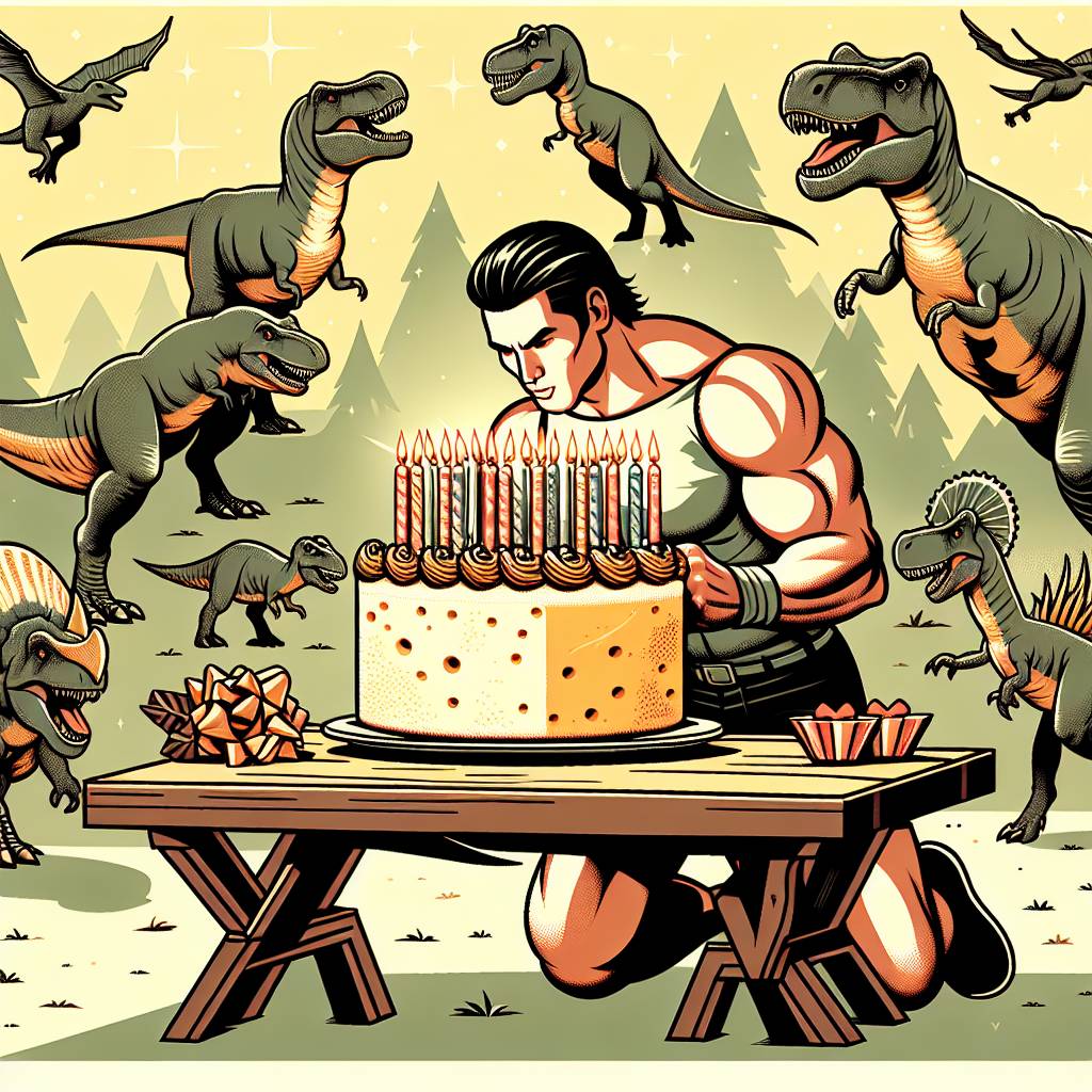 2) Birthday AI Generated Card - Cheese, Dinosaurs, and Henry Cavill
