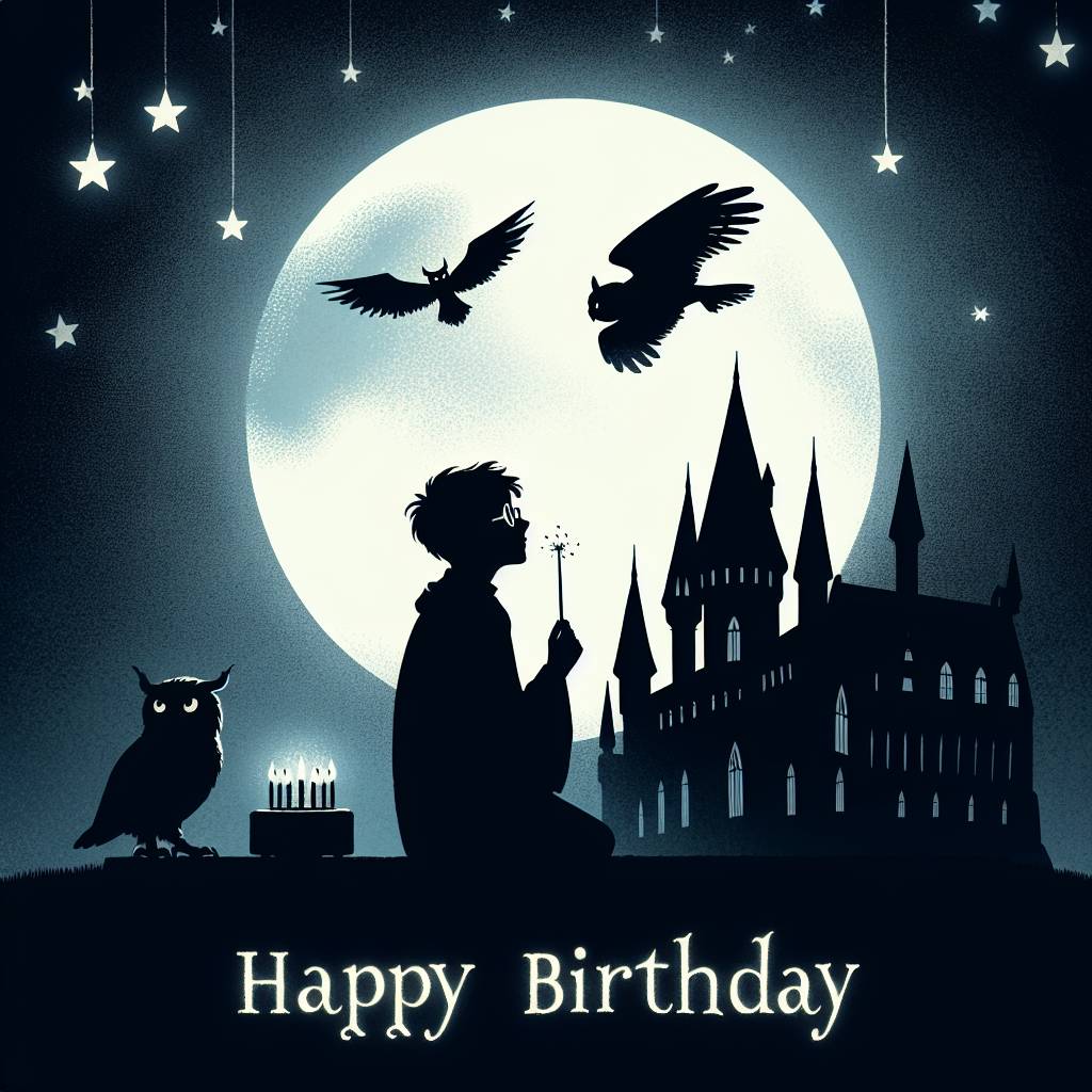 2) Birthday AI Generated Card - Hogwarts, Harry potter, Owls, and Dragon (d84b9)