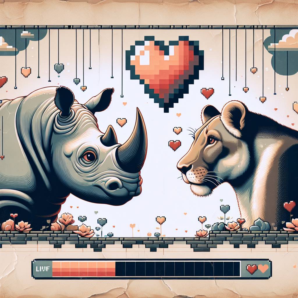 2) Valentines-day AI Generated Card - Rhino, Lioness, and Computer game (d3a41)