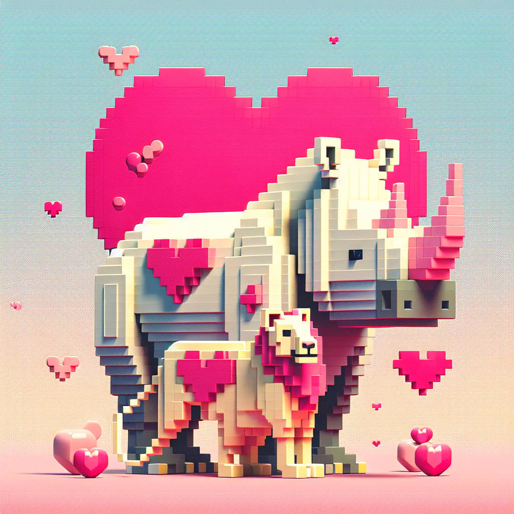 1) Valentines-day AI Generated Card - Rhino, Lioness, and Computer game (1c9a6)