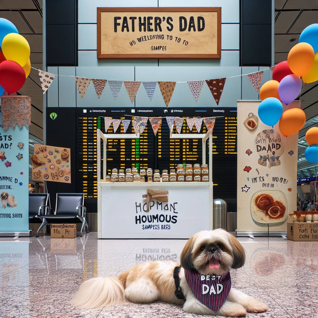 1) Fathers-day AI Generated Card - Llasa apso, Airport, and Houmous (7e9a2)