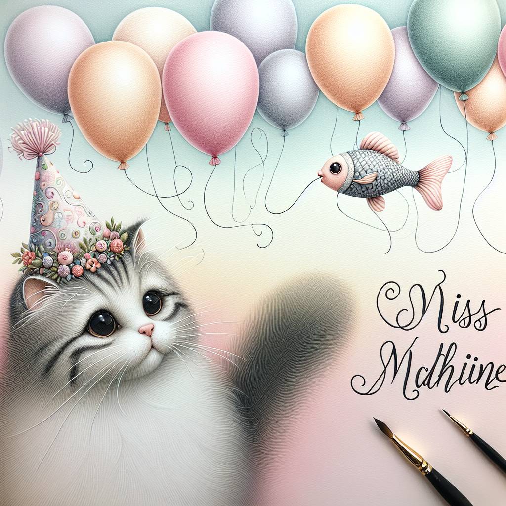 2) Birthday AI Generated Card - Cat and balloon  (14a44)