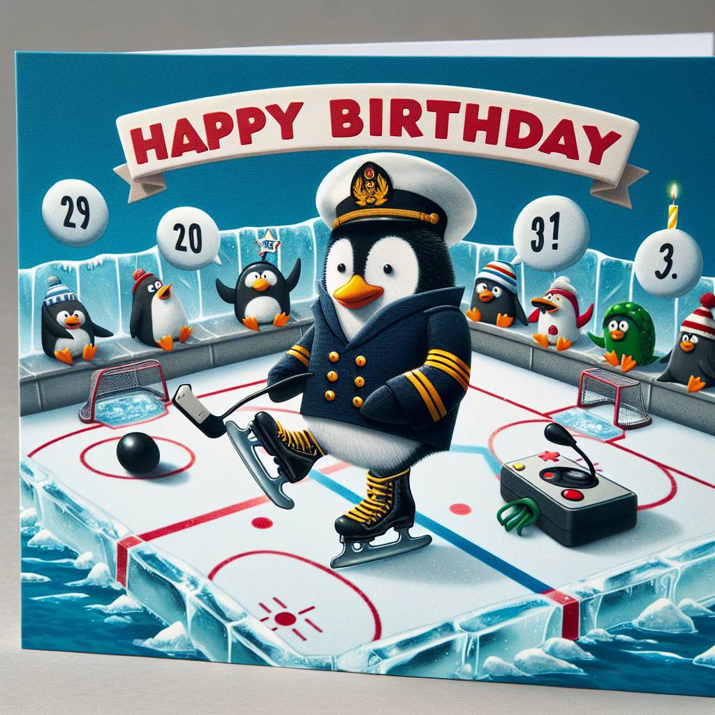 1) Birthday AI Generated Card - Navy, Ice hockey, and Gaming (a2142)