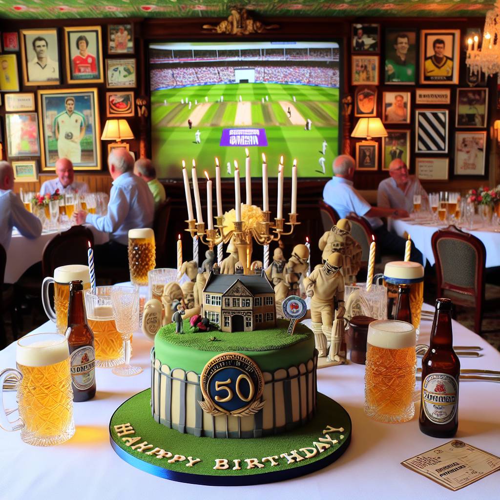 1) Birthday AI Generated Card -  Cricket matches, Crystal Palace football club, Beer, Audit, and 50 (08896)