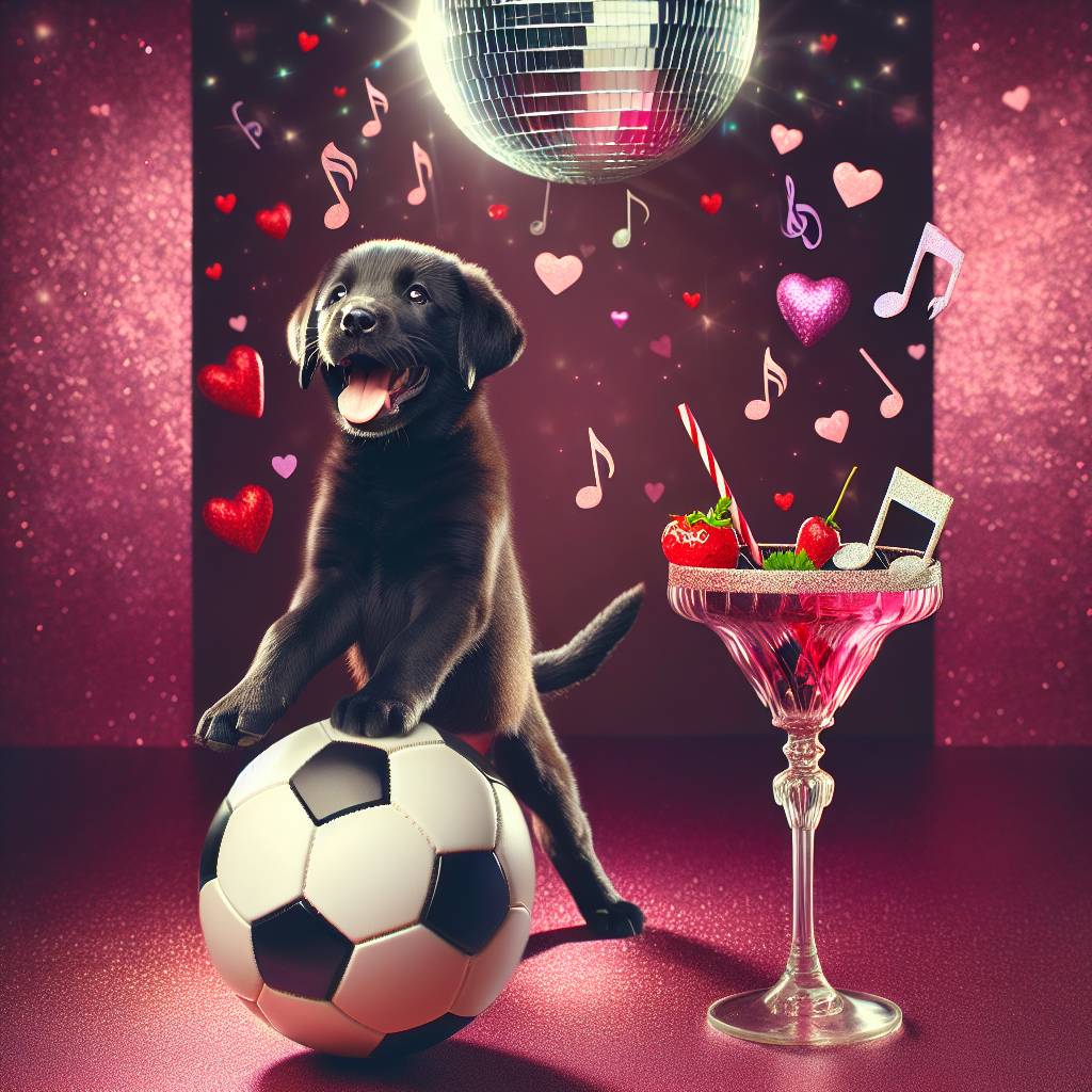 2) Valentines-day AI Generated Card - Black Labrador , Soccer , Disco, and Cocktail (aa480)