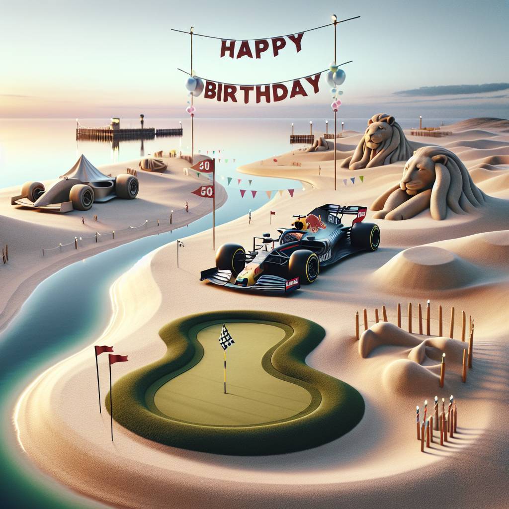 2) Birthday AI Generated Card - Golf beach F1 50 (e6eac)