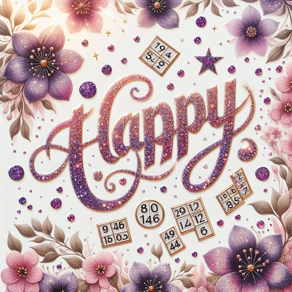 2) Birthday AI Generated Card - Flowers , Glitter , Holiday, Happy, Bingo, and Purples (8d738)