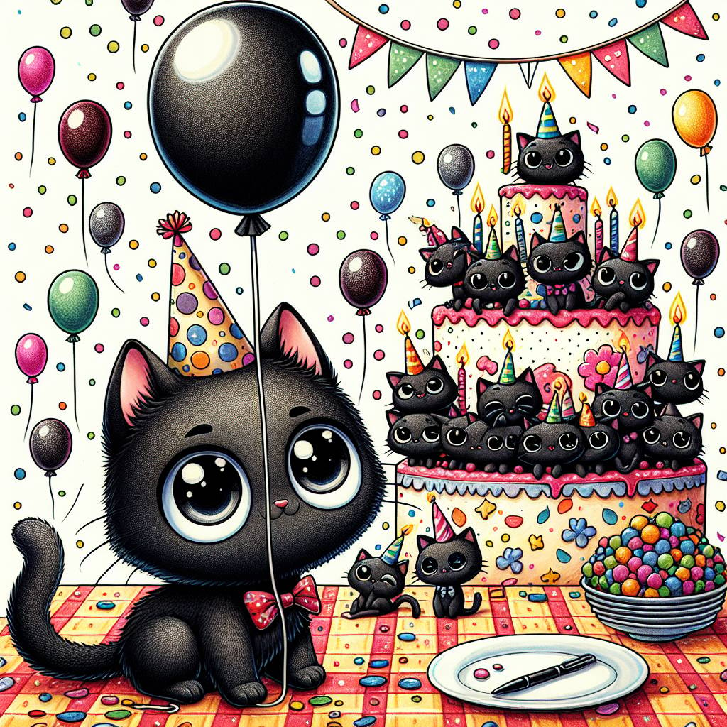 2) Birthday AI Generated Card - Black cats (ed975)
