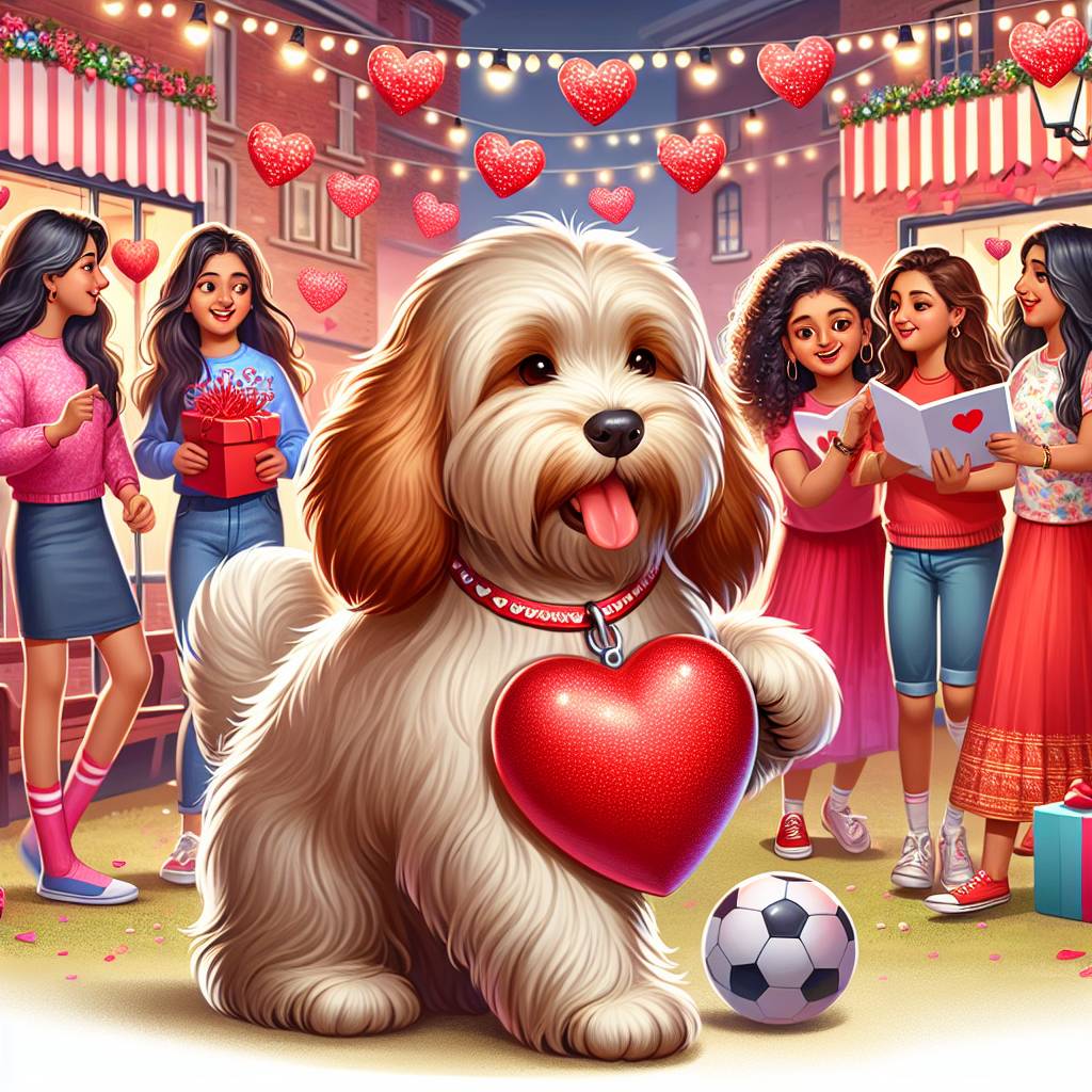 1) Valentines-day AI Generated Card - Their cockapoo dog, Ladies walking football, An Indian restaurant , and Friends (e37a8)