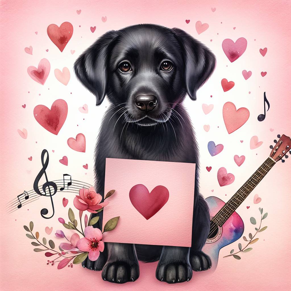 2) Valentines-day AI Generated Card - Black labrador, and Music (eaa43)