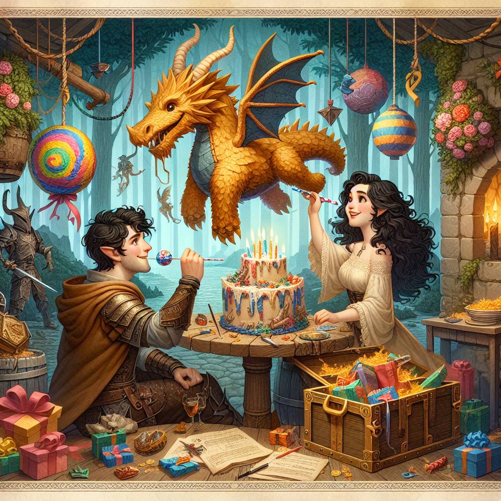 2) Birthday AI Generated Card - Make it so that my boyfriend and I are dungeons and dragons characters. He has dark hair and I have dark curly hair. , and Dnd (03bc4)