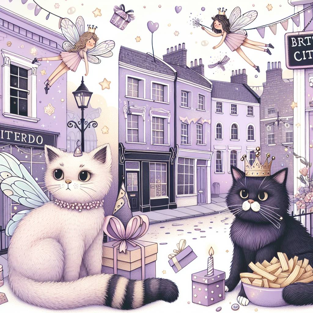 1) Birthday AI Generated Card - Purple, Cats, Fairies, Camden town, Chips, and The tudors (3c747)