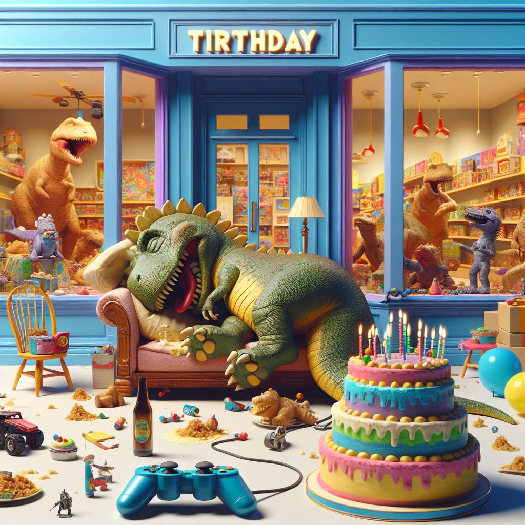 2) Birthday AI Generated Card - Dinosaur, Sleeping, Cake, Mash potatoes, Xbox, and Toy shops (25a01)