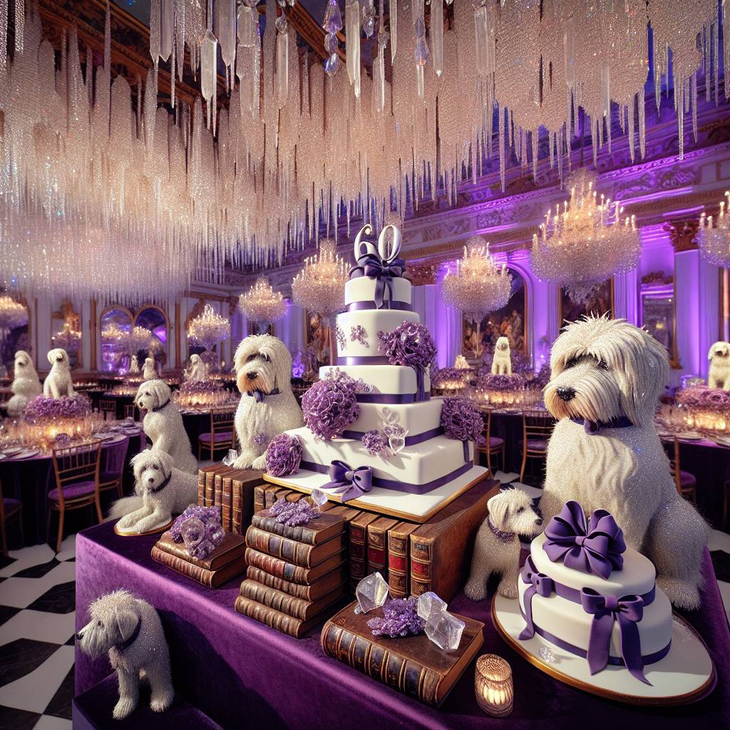 2) Birthday AI Generated Card - 60, Dog, Purple, Crystals, and Books (0943f)