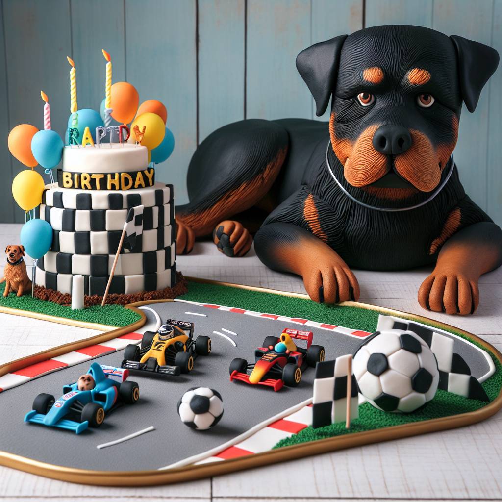 1) Birthday AI Generated Card - Rottweiler , F1 racing, and Soccer  (8079f)