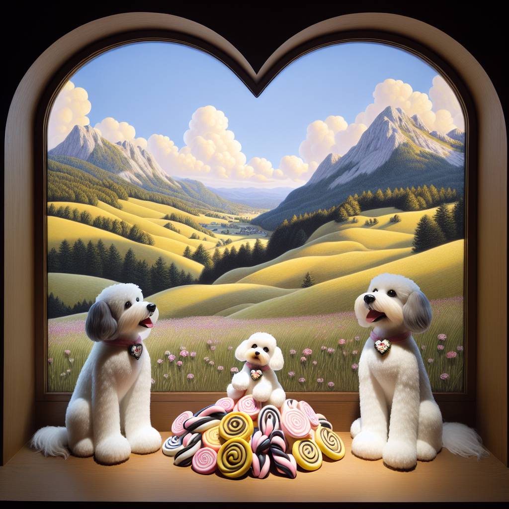 2) Mothers-day AI Generated Card - 3 fluffy white dogs, Liquorice allsorts, and The Von trapp family  (5f377)