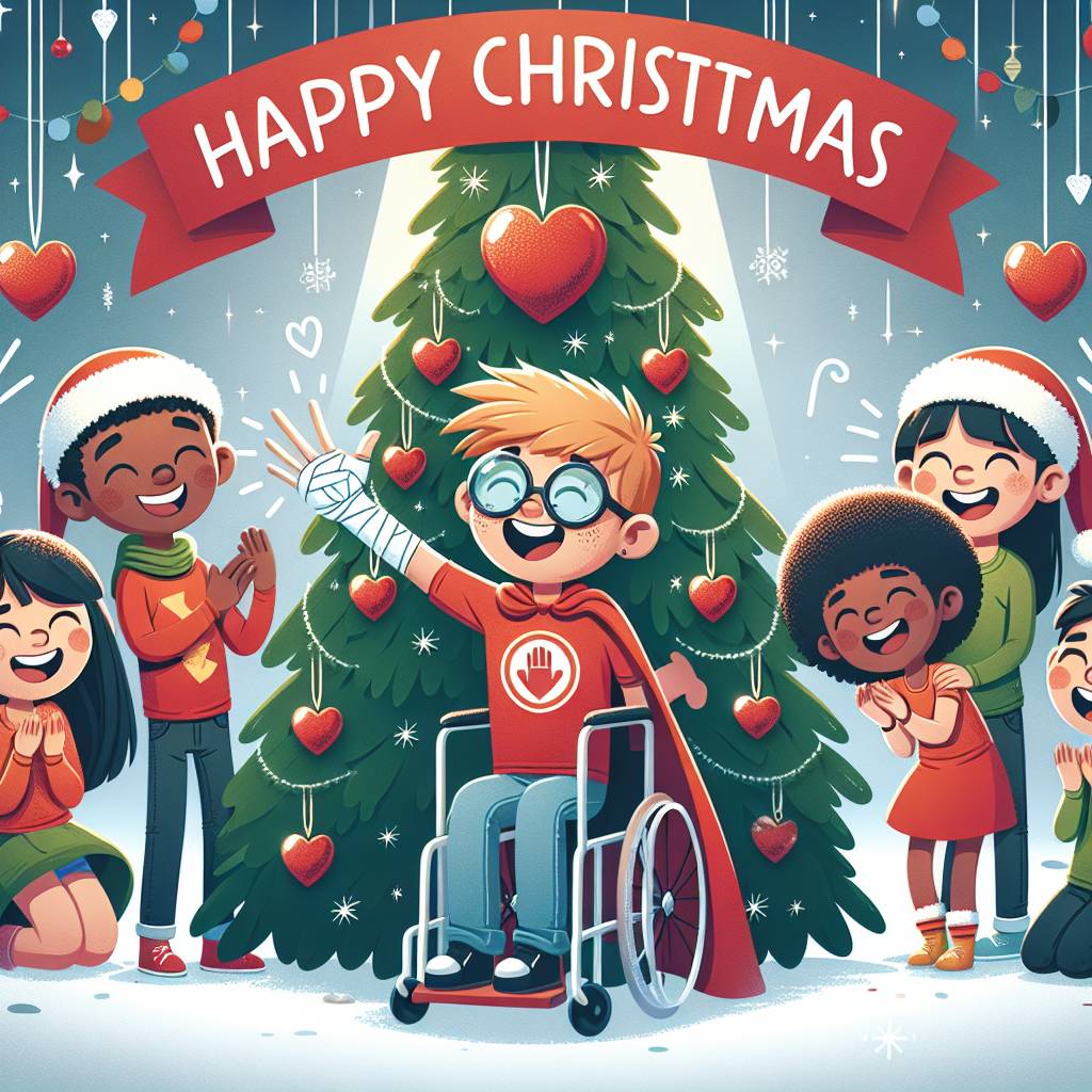 1) Christmas AI Generated Card - Kindness , Boy, Hero, Disability, Heart, Communication , Inclusion , Happiness, and The Sebbie Hall Kindness Foundation  (36e27)