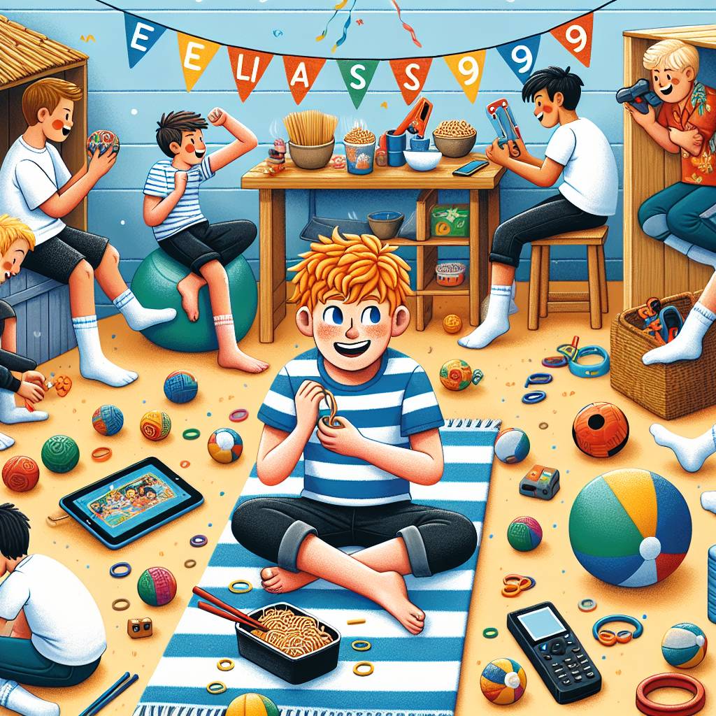 2) Birthday AI Generated Card - Karate, Gaming, Beach, Noodles, Nerf war, Boys, No shoes just socks , Nintendo Switch, Apple iPad , Stress balls, and Ginger haired boy (337d1)