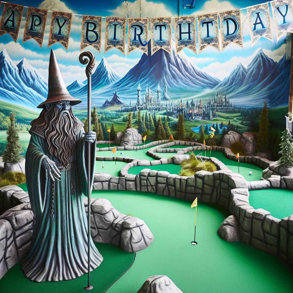 2) Birthday AI Generated Card - Lord of the Rings, Gandalf, and Golf course (a0219)