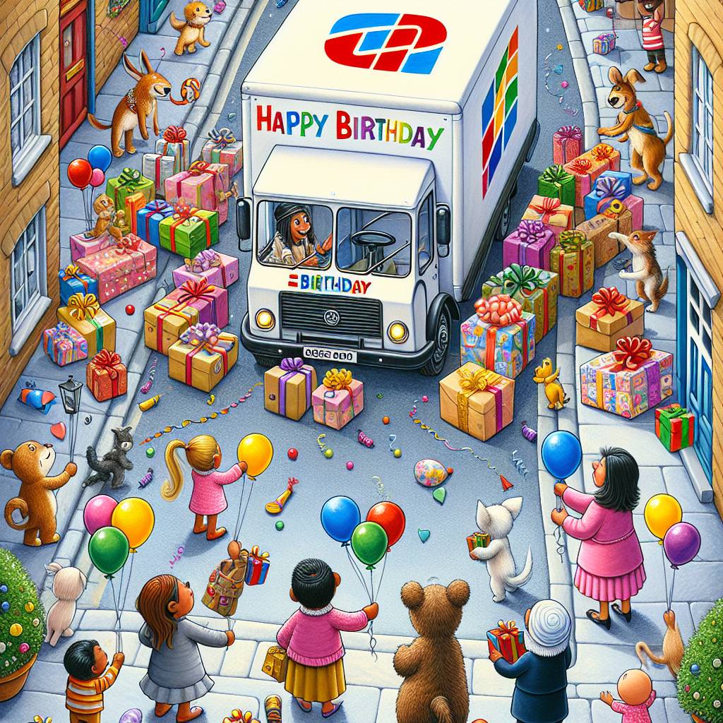 1) Birthday AI Generated Card - Delivery trucks, John lewis, and Parcels (16bef)
