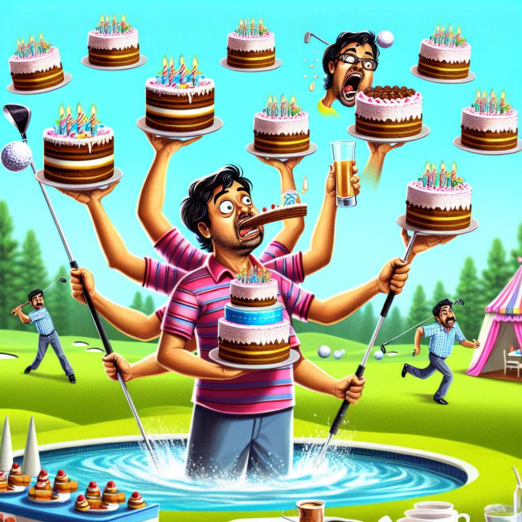 1) Birthday AI Generated Card - Swimming, Golfing, Swimming, and Cakes (12a0e)